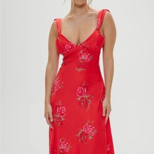 Frankie’s Bikinis Aurora Satin Floral Midi Dress